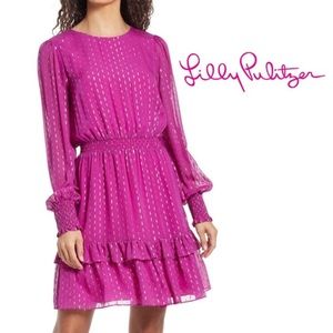 Lilly Pulitzer Dotti Silk Metallic Pink Long Sleeve Dress size 12
